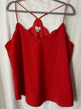NWOT J. Crew Poppy Red Camisole Top with Scalloped Trim Sz 16